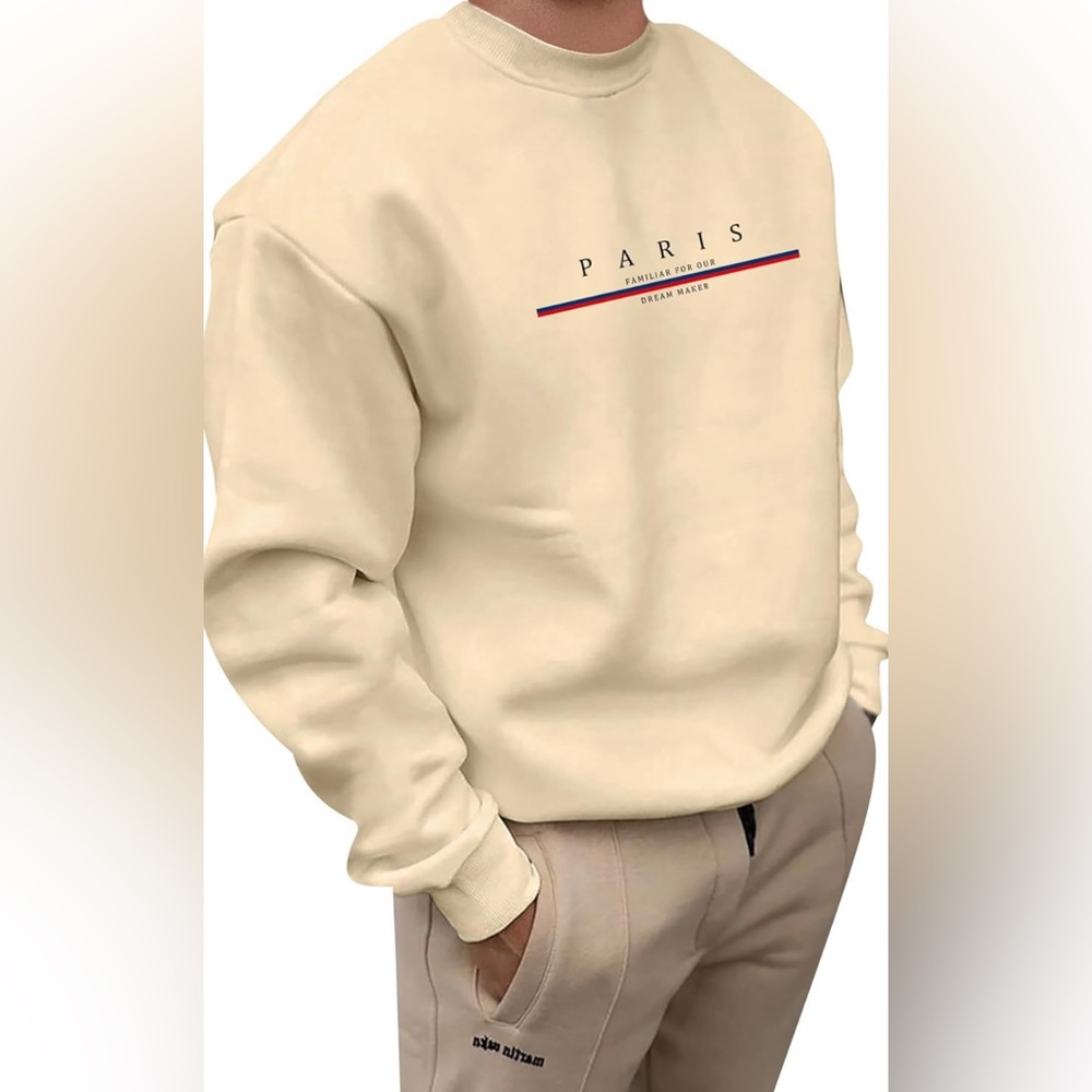 Manfinity Homme Men's Loose Fit Drop-Shoulder Sweatshirt Paris Letter Print